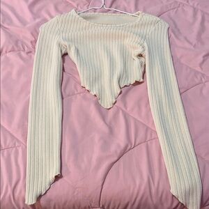 Cream Ribbed Knit Women's Top